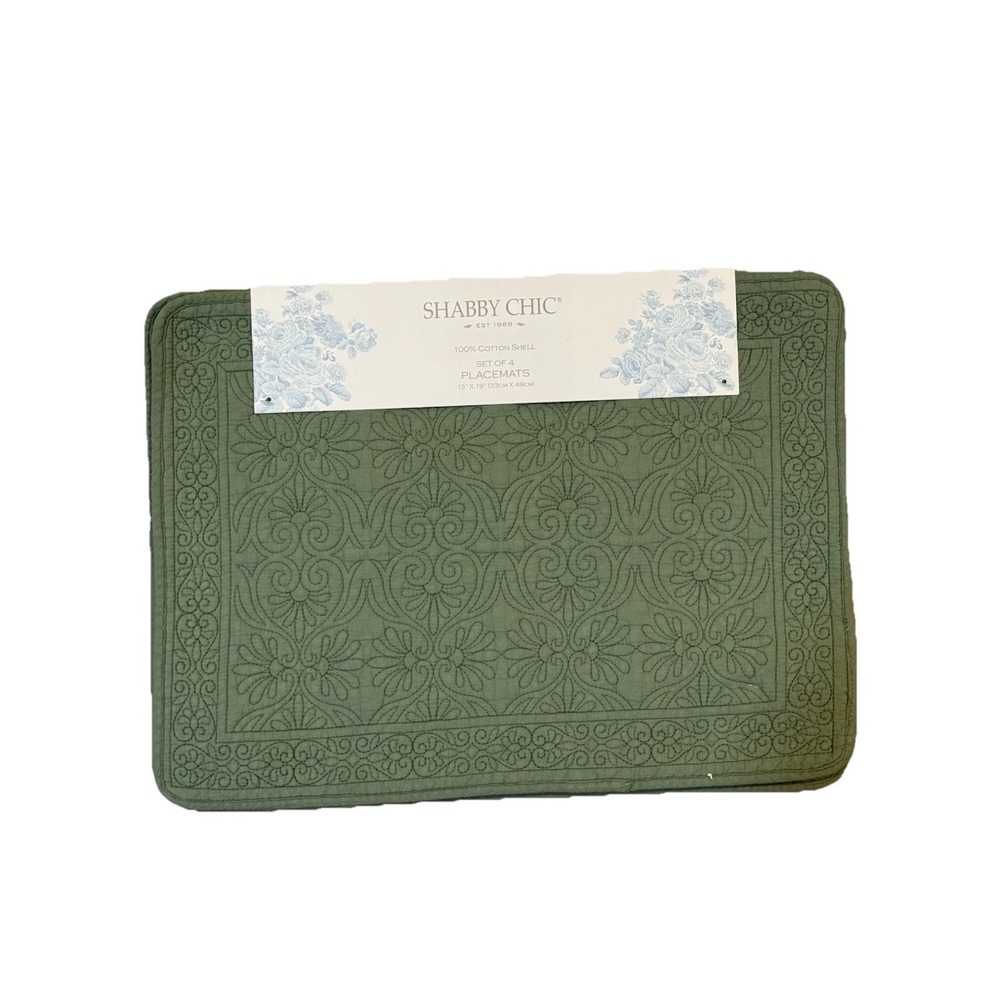 SHABBY CHIC PLACEMATS GREEN 13 X 19 100% COTTON‎ NWT